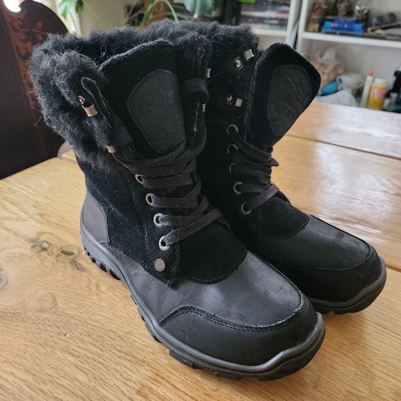 Pajar Womens Waterproof Winter Boots Sheep Skin Trim Black Laces Canada Sz 9-9.5 - Picture 1 of 10